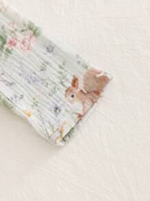 Bộ 2 món/Bộ áo len cardigan dài tay in họa tiết hoa màu xanh bạc hà cho bé gái và quần dài, đồ mặc ở nhà thường ngày - Màu xanh Bạc hà - Xem 5