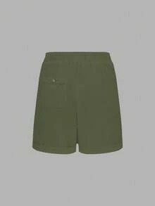 Linhara Plus Size Women's Cinched Waist Washed Cotton Cropped Top With Back Buttoned Pockets - Army Green - View 2