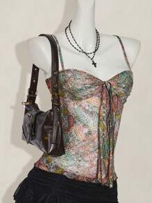 SHEIN ICON Y2K Retro Cashew Floral Print Pleated Fitted Camisole - Nhiều màu - Xem 6