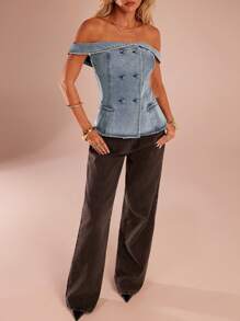 SHEIN Forever 21 Spring & Summer Women Off Shoulder Denim Top
