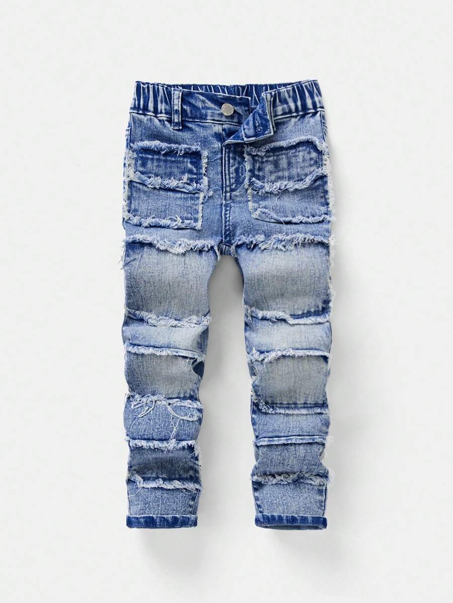 SHEIN Ripped Washed Casual White Skinny Jeans For Young Boy Clothes - Light Wash - View 1