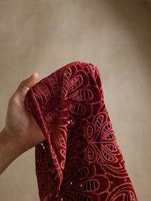 Anewsta Áo cánh thêu nhung thời trang nữ, áo sơ mi nữ xuân thu - Màu Đỏ Sâu - Xem 8