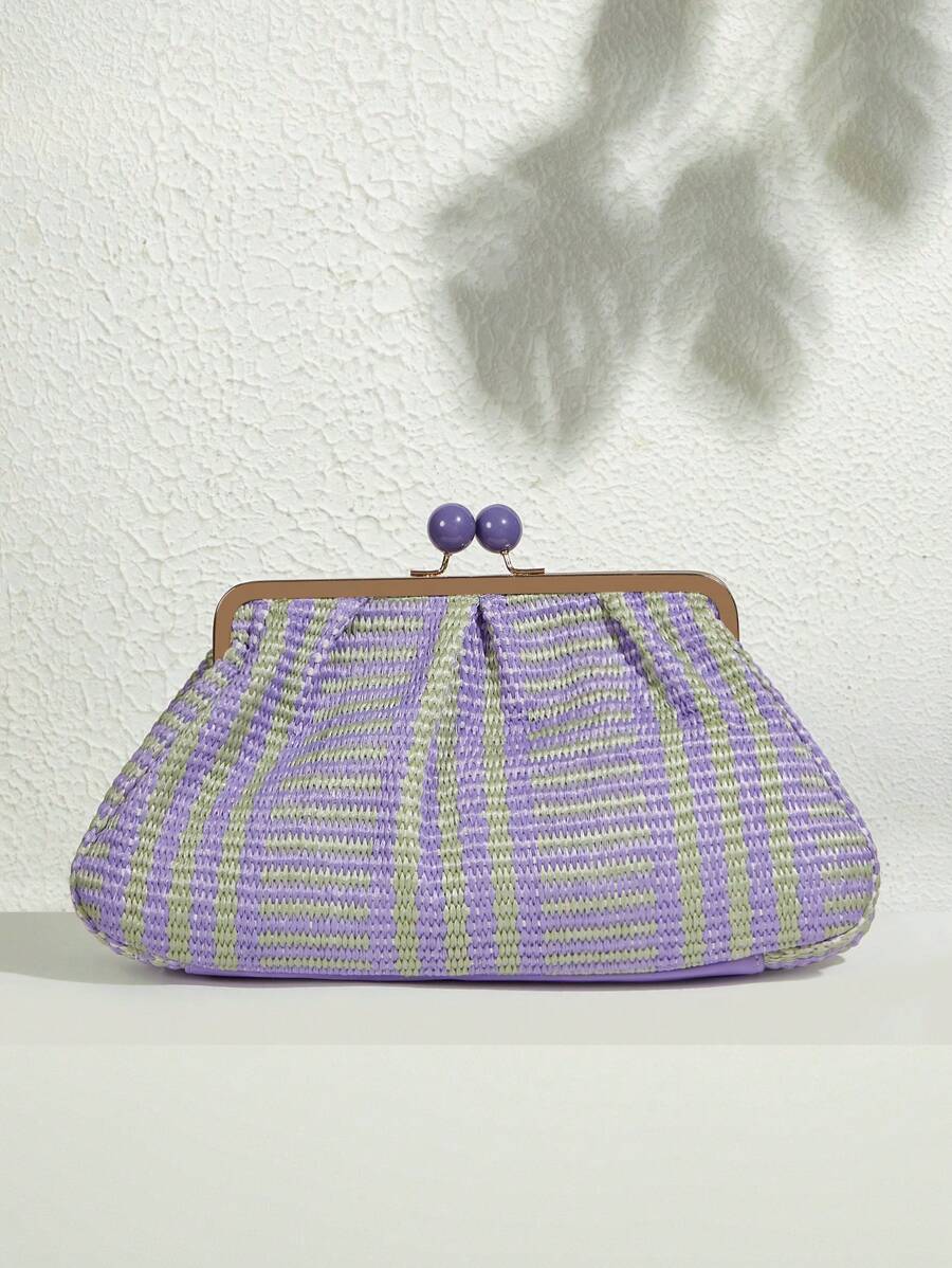 SHEIN VCAY Women's Woven Clutch,Bohemian Style, Perfect For Summer, Travel, Vacation, Beach Party And Music Festival - Purple - View 1