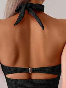 Swim Basics Women's Sexy Criss-Cross Halter One-Piece Swimsuit For Summer - Black - View 3