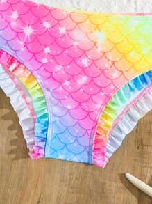 Tween Girls' Vacation Mermaid Scale Print Ruffled Trim Bikini Set - Pink - View 3