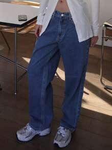 DAZY Jeans larghi blu navy con tasche, casual, a carrota, per donna