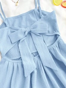 SHEIN Teen Girls Chiffon Layered Ruffle Contrast Bubble Hem Bowknot Romper, Casual Jumpsuit Skort For Spring & Summer