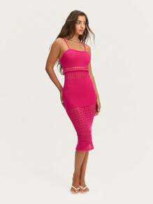 Nöista Vestido midi de ganchillo rosa intenso perfecto para fiestas de verano o vacaciones tropicales. - Morado - Ver 1