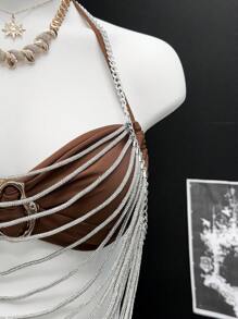 EgrlEra 女性用スパークリングシルバーチェーンキャミソールタンクトップ、パーティー、クラブ、休日イベントに適しています - シルバー - チェックする 3