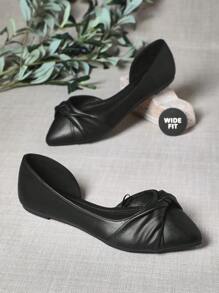 SHUZIA 女式宽版舒适尖头扭带休闲平底鞋 - 黑色 - 查看 3