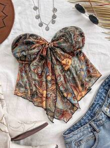 SHEIN PETITE Retro Print Cami Tank Top With Suspender Detail, Holiday Wear - Multicolor - View 1