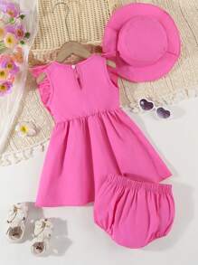 SHEIN Conjunto de 2 piezas de vestido sin mangas con volantes y pantalones cortos para bebé niña