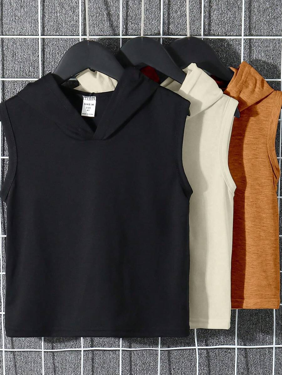 3 件套儿童休闲无袖上衣，黑色、白色、灰色 - 彩色 - 查看 1