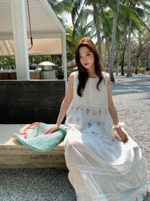 DAZY Women Sleeveless Mid-Length Dress, Fashionable For Summer Vacation Outfits Women - White - View 4