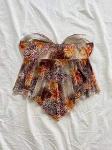 Soleia 顶级音乐会女装节日花卉豹纹印花扭纹前抹胸垃圾摇滚