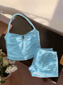 Comfortcana 夏季休闲条纹吊带上衣和超短裤套装