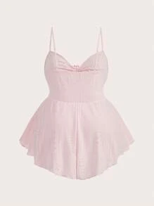 SHEIN CURVE+ Áo ba lỗ thêu ren Curve Plus Tops mùa hè, áo babydoll - Hồng - Xem 2