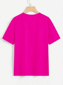 EMERY ROSE Plus Size Summer Casual Bow Print Short Sleeve T-Shirt - Hot Pink - View 2