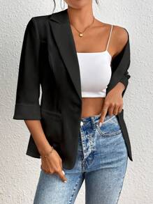 Franclia Solid Color Casual Business Suit Jacket For Spring/Summer - Black - View 4