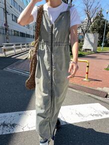 FRIFUL 女式长款直筒牛仔背心裙 - 中等水洗藍 - 查看 4