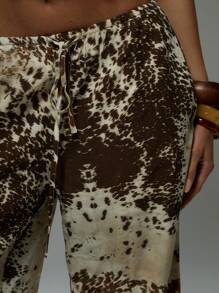 MUSERA Mid Rise Drawstring Wide Leg Cow Print Trousers Summer Festival Vacation Cute Sexy Cowgirl Ibiza Western Rave Club Fall Winter Autumn Party