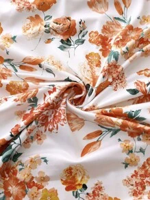 SHEIN VCAY 大码女式花卉印花前系带褶饰时尚夏季沙滩裙 - 彩色 - 查看 3