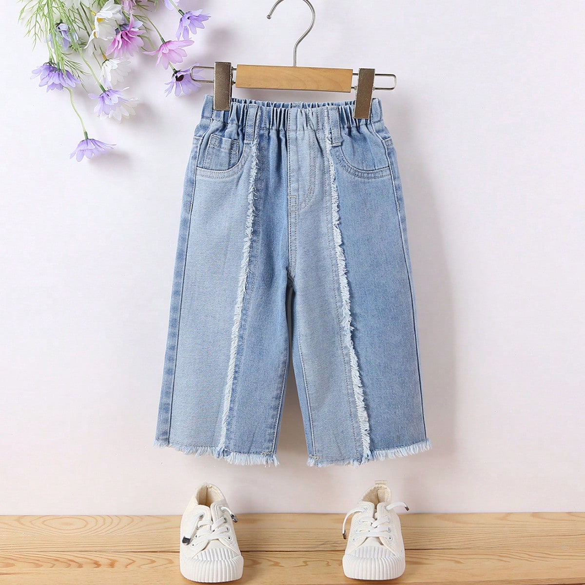 Jeans larghi con vita elastica e tasche piatte per bambine, stile Y2K urban, adatti per uso quotidiano 
