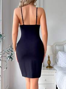 SHEIN 1pc Women Solid Color Casual Slip Dress ,Bodycon Dress - Black - View 3