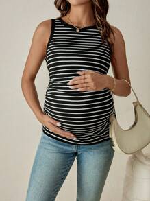 SHEIN Maternity Camisole & Strap Striped Sleeveless Tank Top, Fashionable For Summer