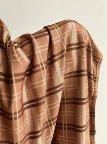 SHEIN Áo cánh kẻ caro cổ chữ V nhún eo buộc cổ thời trang nữ, mùa xuân và mùa hè - Màu Khaki - Xem 6