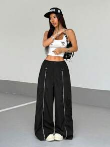 StreetHx 女士街头宽松休闲拉链工装阔腿裤