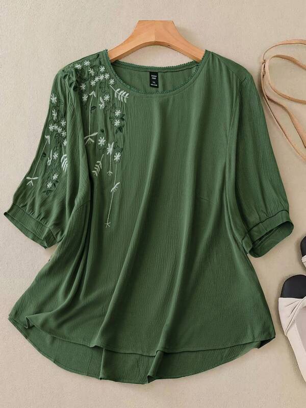 Linhara Blusa de salida con bordado floral, verano