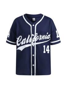 Tween Boys Letter Print Color Block Sporty Casual Shirt, Soft & Comfortable, Versatile For Daily Wear, Outdoor Activities, School, Streetwear, Party And Home Leisure, Spring/Summer - Navy Blue - View 7