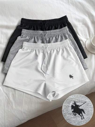 SHEIN Set de 3 shorts de mujer con diseño bordado de caballero