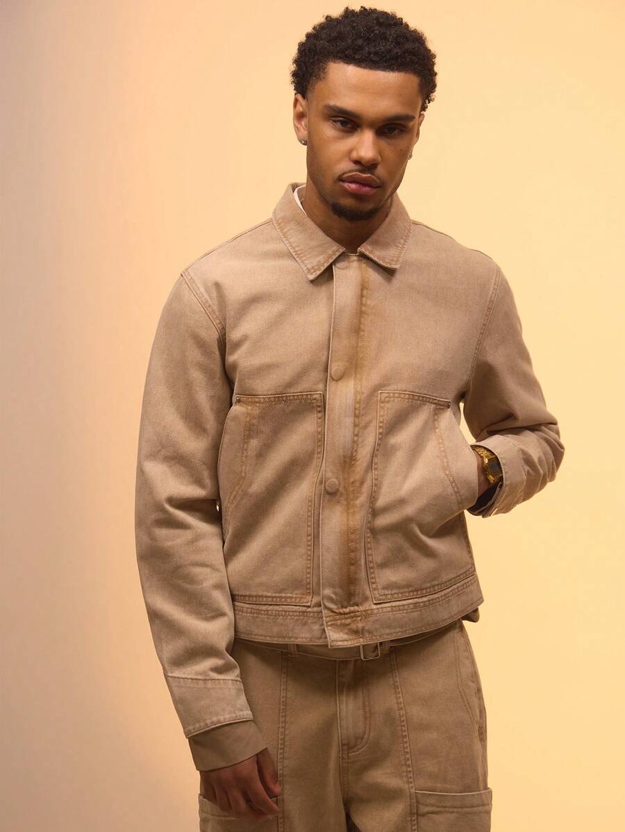 Musero Utility Pocket Detail Washed Denim Jacket Only Spring Summer Vacation Easter - Brown - View 1