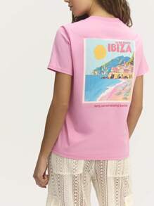 Nöista Camiseta rosa con diseño minimalista y letras sutiles, perfecta para un uso diario relajado, para capas o combinar con vaqueros para un look atemporal. - Rosa - Ver 2