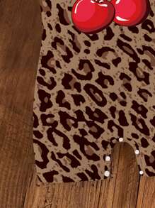 SHEIN Baby Girl Leopard Print And Cherry Pattern Jumpsuit Romper Style Hit  Summer Tops - Multicolor - View 3