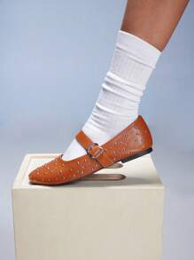 CUCCOO GRLICON Giày bệt phong cách Y2K dành cho nữ, phù hợp với phong cách Punk, Biker, cô gái cá tính, Halloween, Giáng sinh, trang phục dự tiệc - màu nâu - Xem 2