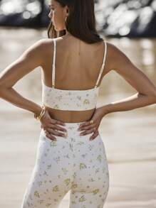 Aralina Bộ đồ tập luyện hai mảnh cạp cao dây mảnh buộc hoa Leisurewear - trắng - Xem 4