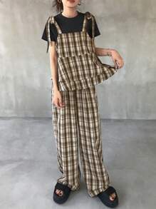 FRIFUL 2件套女士假日夏季格子吊带背心和短裤家居服套装 - 彩色 - 查看 4