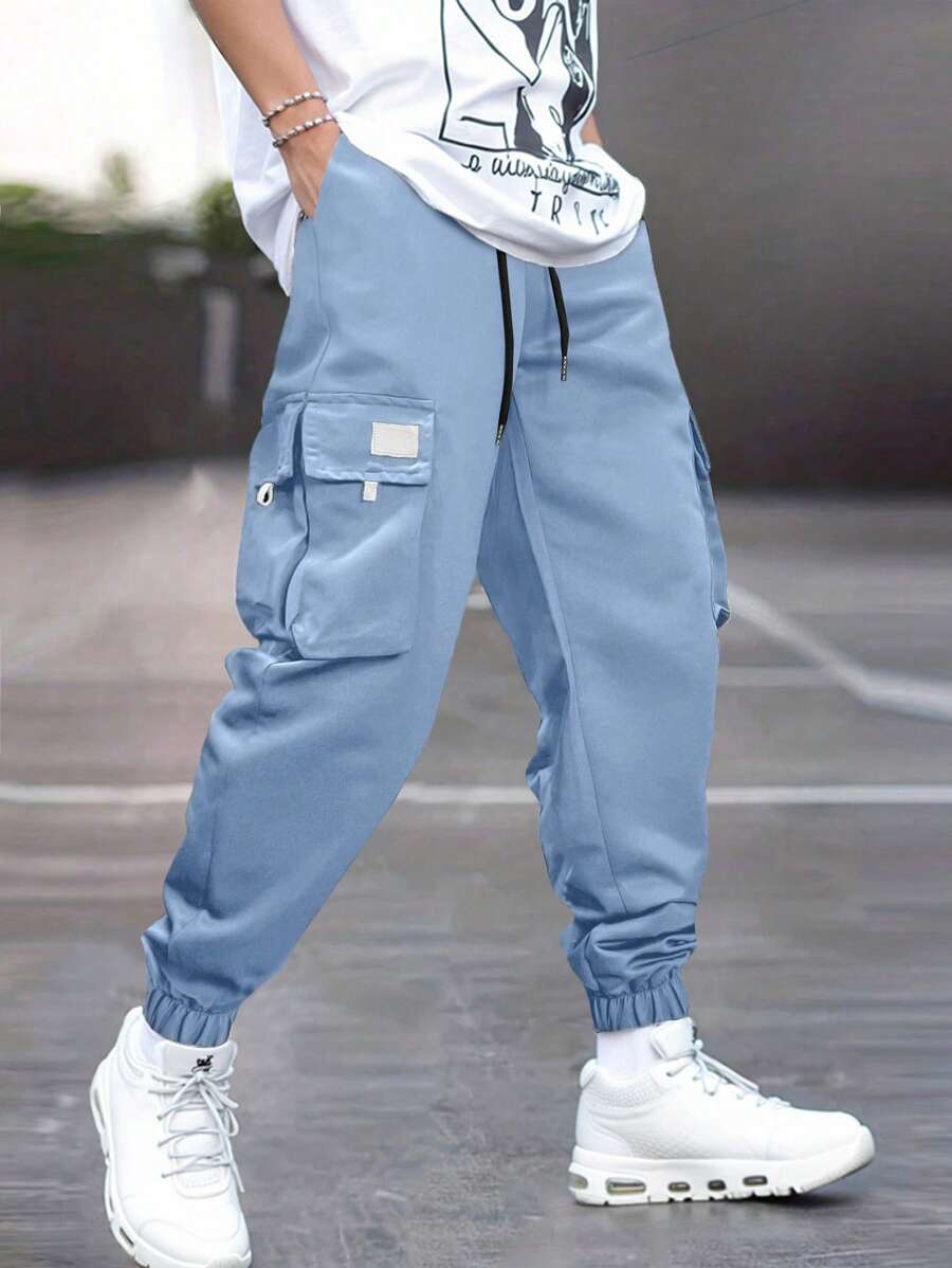 Manfinity Homme Men's Multi-Pocket Ankle Banded Cargo Pants - Blue - View 1