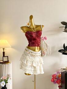 Attitoon 女士休闲复古风格度假佩斯利复古印花褶皱胸围挂脖吊带背心，适合夏季