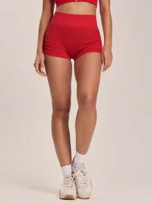 Musera Sport " Sport" Seamless Sculpt Ruched Sides Scrunch Bum Booty Shorts Active Workout Gym,Padel, Tennis, Pickleball Gym Fitness - Red - View 2