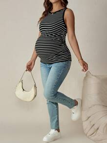 SHEIN Maternity Camisole & Strap Striped Sleeveless Tank Top, Fashionable For Summer