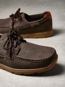 SHUZIA Top Seller Men's Classic Lace-Up Moc Toe Pu Coffee Boat Shoes-Sole Timeless & Comfortable. Spring Shoes Spring Break Easter - Coffee Brown - View 6