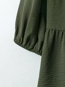 Linhara Women Plus Size Solid Color Front Bow Blouse & Floral Print Wide Leg Pants Casual 2 Pieces Set - Multicolor - View 5