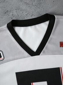 Men's Loose Fit Numeric Print Long Sleeve Pullover Sweatshirt - Apricot - View 3