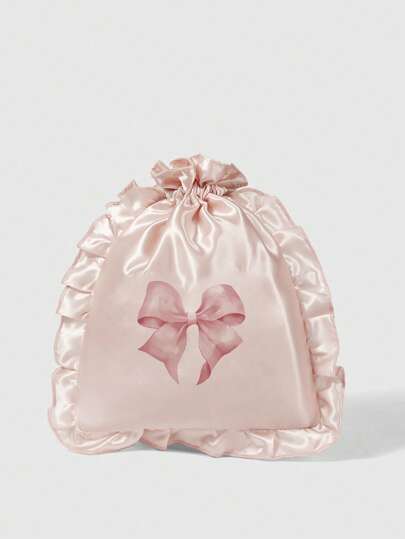 Kawaii Bolsa de cosméticos con diseño de lazo 401422, bolsa de almacenamiento de ropa interior/lencería de viaje con cordón