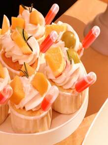 50 pièces Compte-gouttes à sauce pour cupcakes, injecteur à sauce à glace, paille, pour la décoration de gâteaux d'anniversaire et de mariage - Blanc - Voir 2