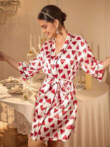 SHEIN Thắt lưng satin in hình trái tim cho nữ thanh lịch - Đỏ - Xem 3